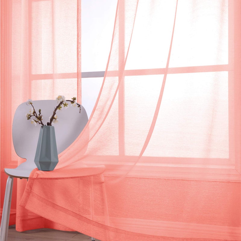 KOUFALL Coral Curtains 63 Inch Length for Girls Bedroom Decor 2 Panels Set Grommet Semi Voile Window Drapes Orange Coral Sheer Curtains for Living Room Kids Nursery Fall Decorations 52x63 Long - Image 4